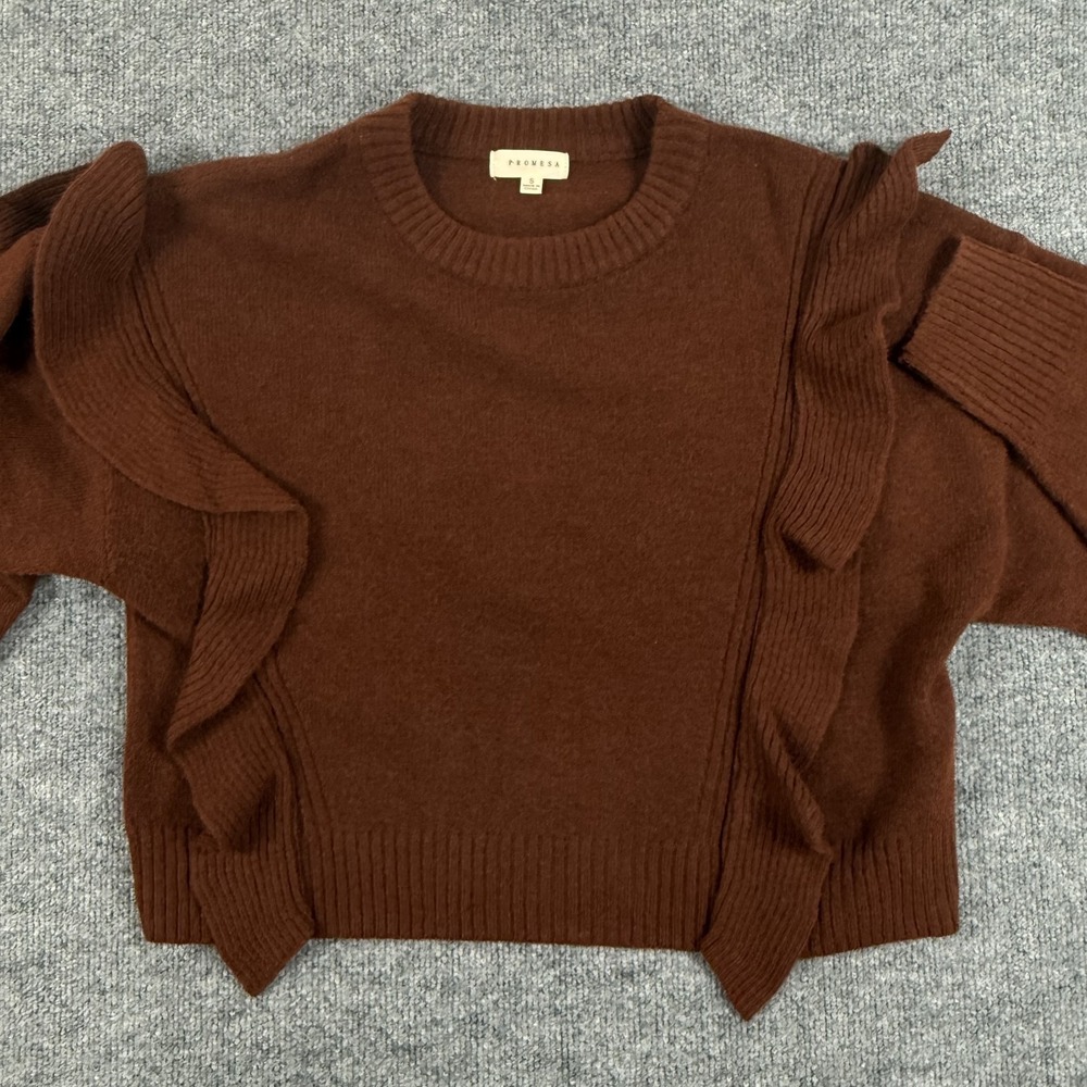 Promesa‎ Sweater Womens Small Ruffle Pullover Crewneck Ribbed Knit Soft Fall